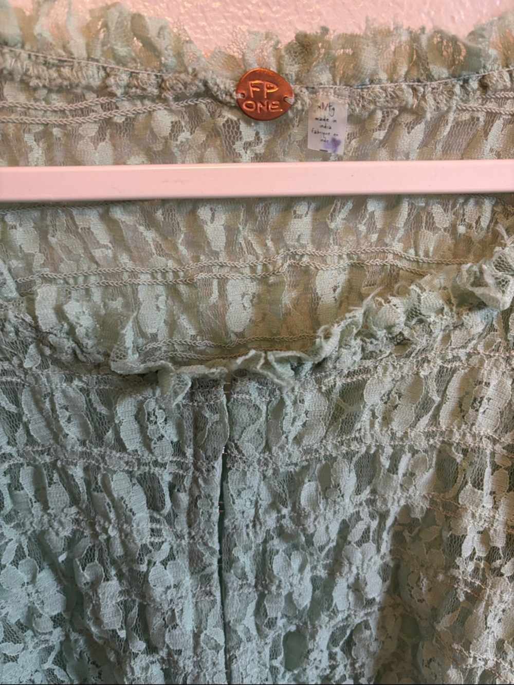 Free People Mint Green Madison Sheer Smocked Lace Top XL - Picture 7 of 9